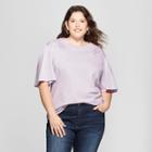 Women's Plus Size Short Sleeve T-shirt With Crochet Detail - Ava & Viv Purple X