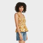 Women's Floral Print Smocked Tank Top - Universal Thread Yellow