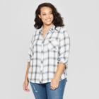 Women's Plus Size Plaid Long Sleeve Collared Shirt - Universal Thread White