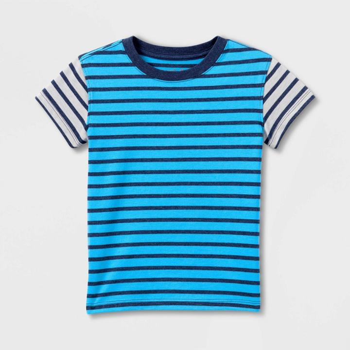 Toddler Boys' Striped Colorblock Short Sleeve Jersey Knit T-shirt - Cat & Jack Blue