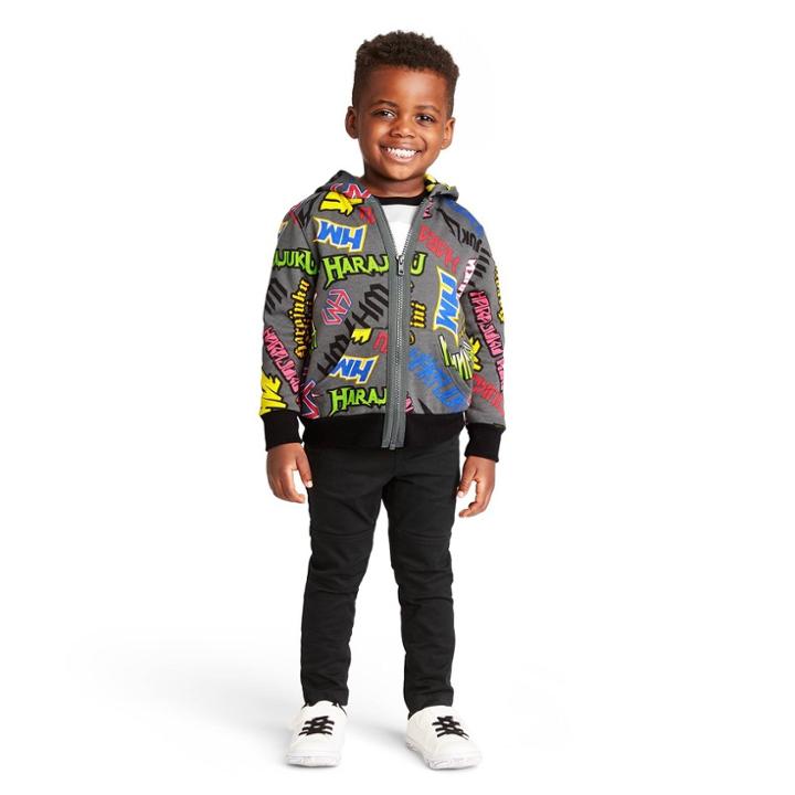 Toddler Boys' Graffiti Print Long Sleeve Hooded Sweatshirt - Harajuku Mini For Target Gray