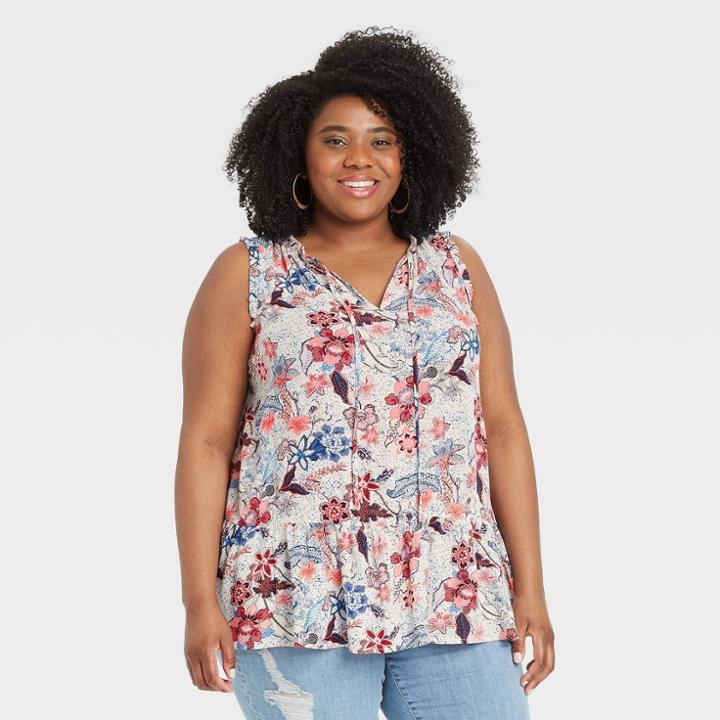 Women's Plus Size Sleeveless Babydoll Top - Knox Rose White Floral