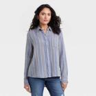 Women's Long Sleeve Relaxed Fit Gauze Button-down Shirt - Universal Thread Blue