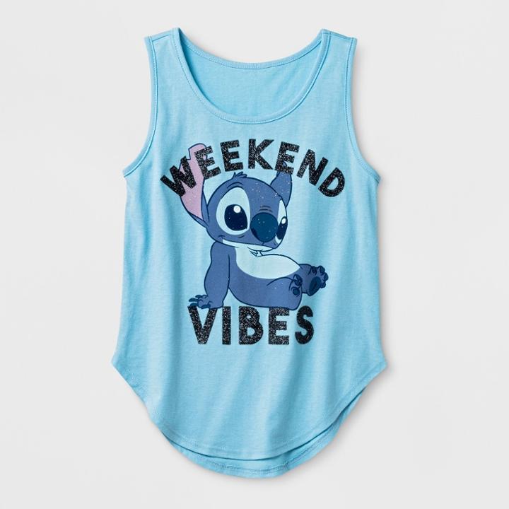 Girls' Disney Stitch 'weekend Vibes' Tank Top - Blue