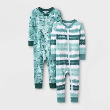 Baby Boys' 2pk Tie-dye Sharks Snug Fit Pajama Romper - Cat & Jack Green