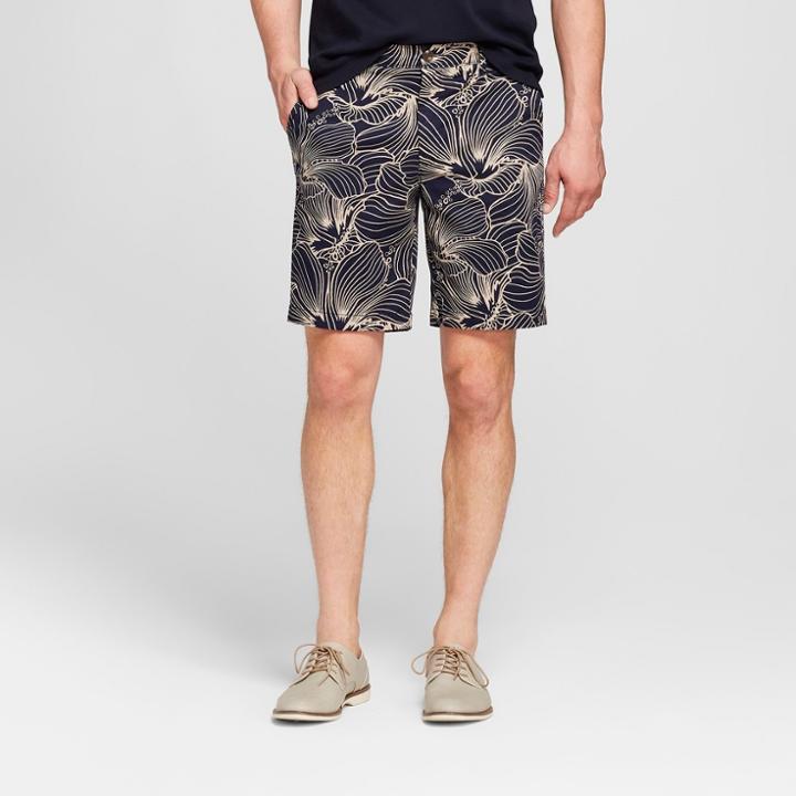 Men's 9 Tropical Linden Flat Front Shorts - Goodfellow & Co Blue Floral 34, Xavier Navy