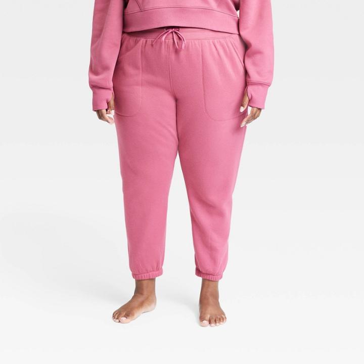 Women's Plus Size Mid-rise Cotton Fleece Joggers - All In Motion Rose Red