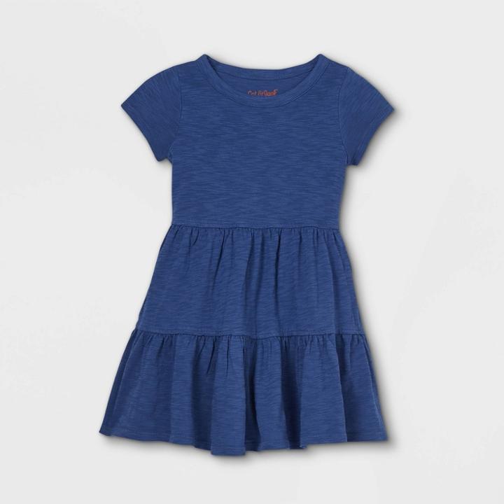 Toddler Girls' Tiered Knit Short Sleeve Dress - Cat & Jack Navy