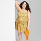 Women's Plus Size Sleeveless Button-front Romper - Wild Fable Yellow Fruit