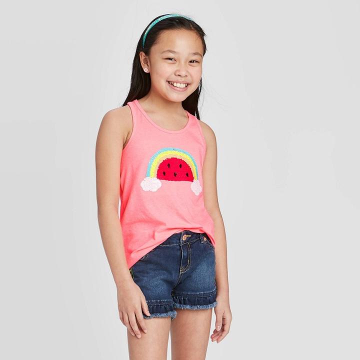 Girls' Flip Sequin Rainbow Tank Top - Cat & Jack Neon Pink