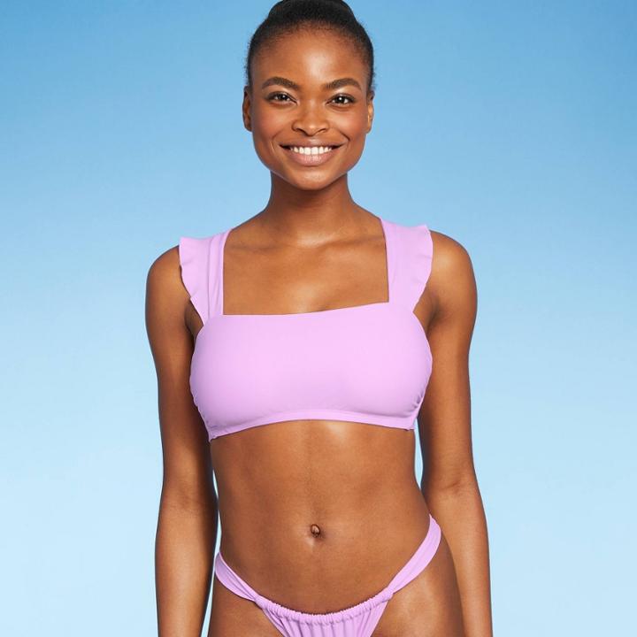 Juniors' Ruffle Strap Bralette Bikini Top - Xhilaration Lavender D/dd Cup, Purple