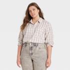 Women's Plus Size Plaid Long Sleeve Button-down Shirt - Universal Thread Cream
