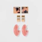 Metal And Acrylic Trio Earring Set - A New Day Blush, Women's, Gold