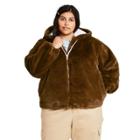 Women's Plus Size Mink Zip-up Faux Fur Hooded Jacket - Sandy Liang X Target Brown