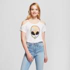 Women's Alien Tie Dye Short Sleeve Cold Shoulder Graphic T-shirt - Modern Lux (juniors') - White