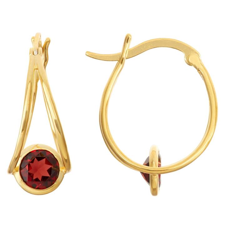 1 2/3 Tcw Tiara Gold Over Silver 6mm Bezel-set Garnet Hoop Earrings, Red