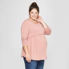 Maternity Plus Size Long Sleeve Relaxed Babydoll T-shirt - Isabel Maternity By Ingrid & Isabel Pink