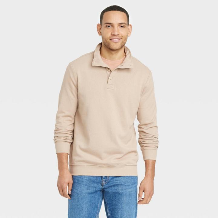 Men's Regular Fit High Neck Pullover Sweatshirt - Goodfellow & Co Tan
