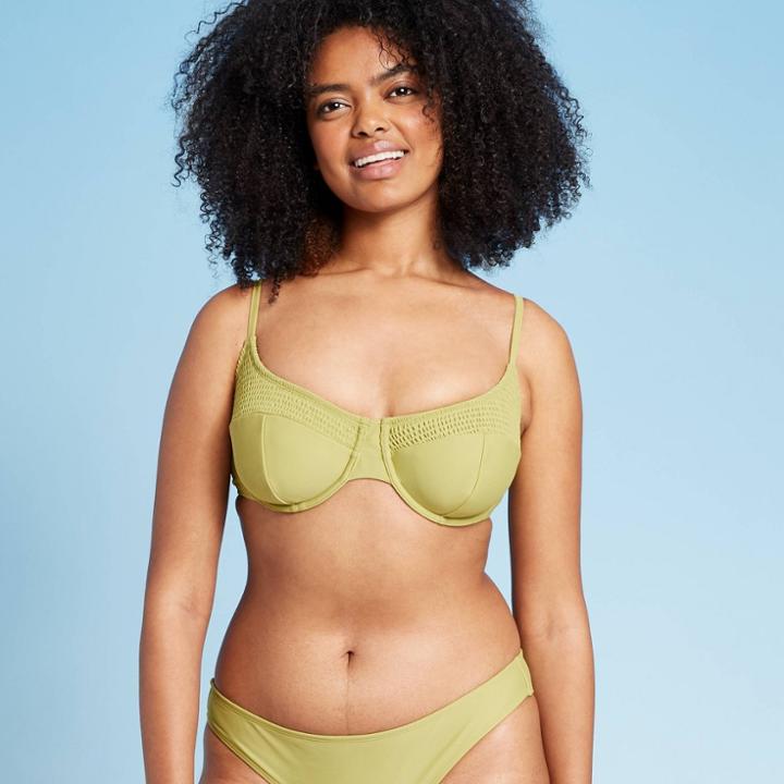 Juniors' Smocked Underwire Bikini Top - Xhilaration Green D/dd Cup
