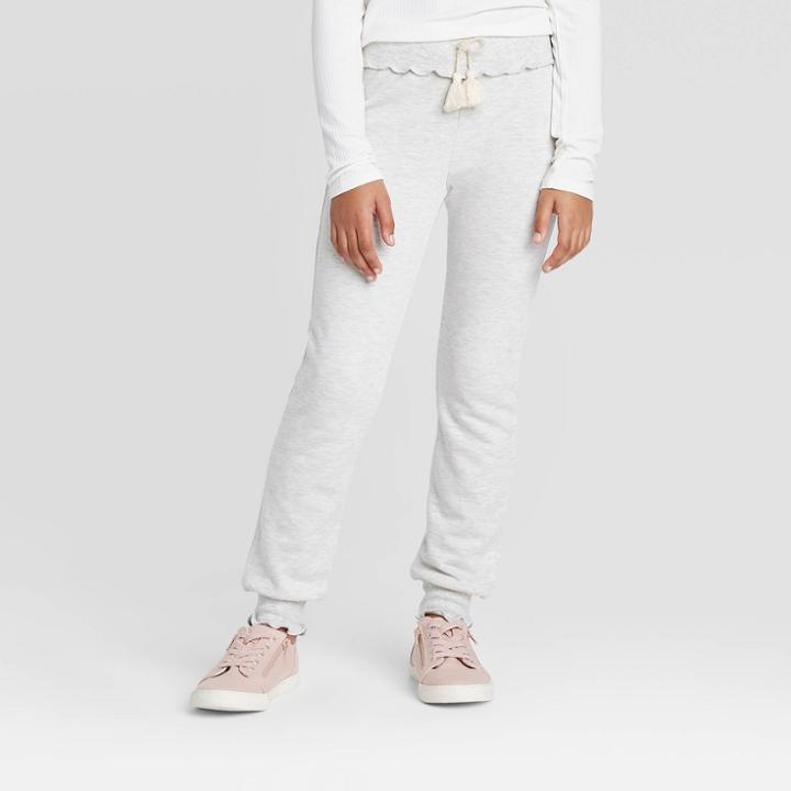 Girls' Mid-rise Knit Joggers - Art Class Cream S, Size: