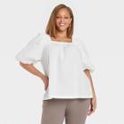 Women's Plus Size Puff Short Sleeve Top - A New Day White
