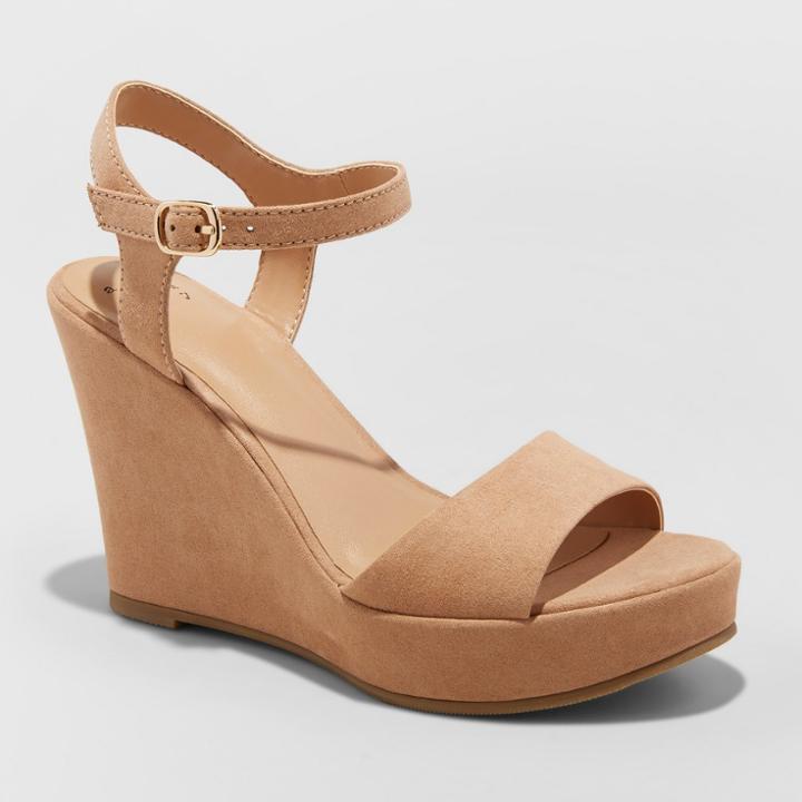 Women's Jazmine Quarter Strap Wedge Pumps - A New Day Taupe (brown)