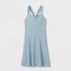 Girls' Cinch Front Ruffle Strap Tank Dress - Art Class Blue