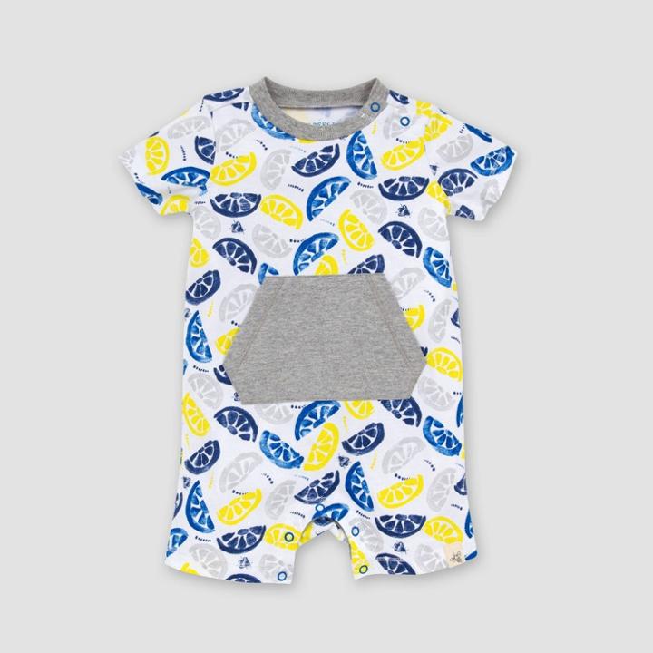 Burt's Bees Baby Baby Boys' Organic Cotton Freshly Squeezed Lime Romper - Gray/white 0-3m, Boy's, Yellow Blue