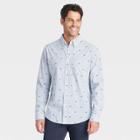 Men's Printed Regular Fit Stretch Poplin Long Sleeve Button-down Shirt - Goodfellow & Co Blue/animal Icon
