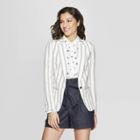 Women's Long Sleeve Striped Blazer - A New Day White/blue