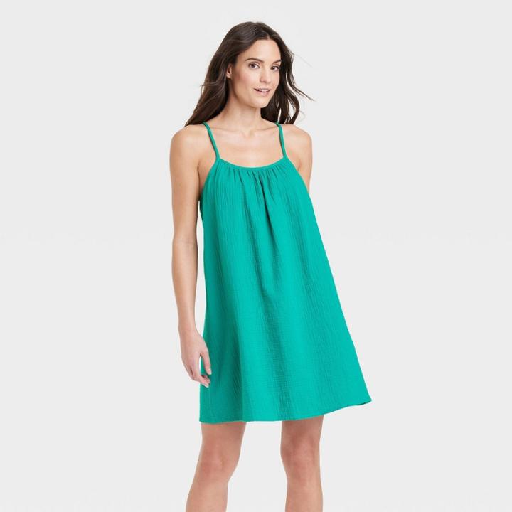 Women's 100% Cotton Gauze Sleep Dress - Stars Above Jade