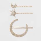 Moon And Star Crystal Hair Clips - A New Day Gold, Clear Gold