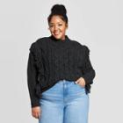 Women's Plus Size Long Sleeve Crewneck Cable Fringe Pullover Sweater - Universal Thread Gray