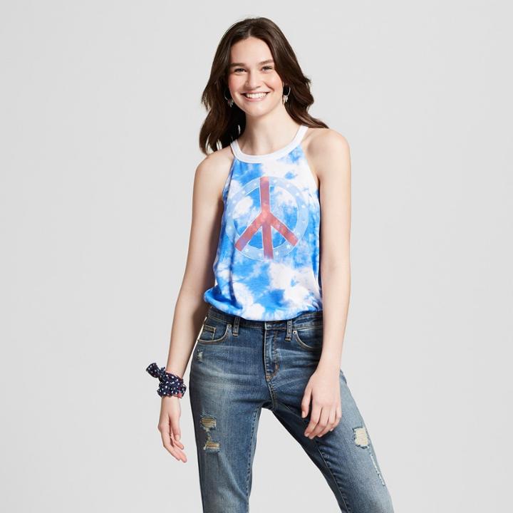 Women's Tie Dye Peace Graphic Tank Top - Modern Lux (juniors') Blue