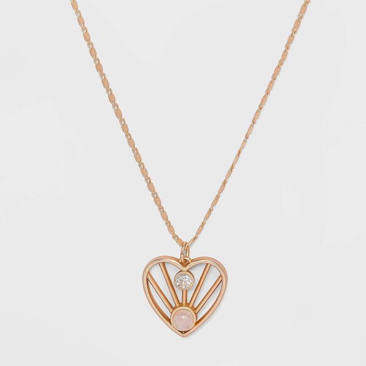 No Brand Heart And Cubic Zirconia Necklace - Gold