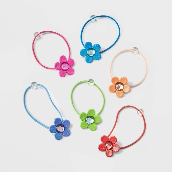 Girls' 6pk Gem Flower Elastic Hair Ties - Cat & Jack