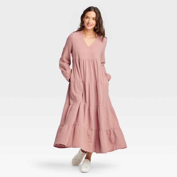 Women's Balloon Long Sleeve Tiered Dress - Universal Thread Blush