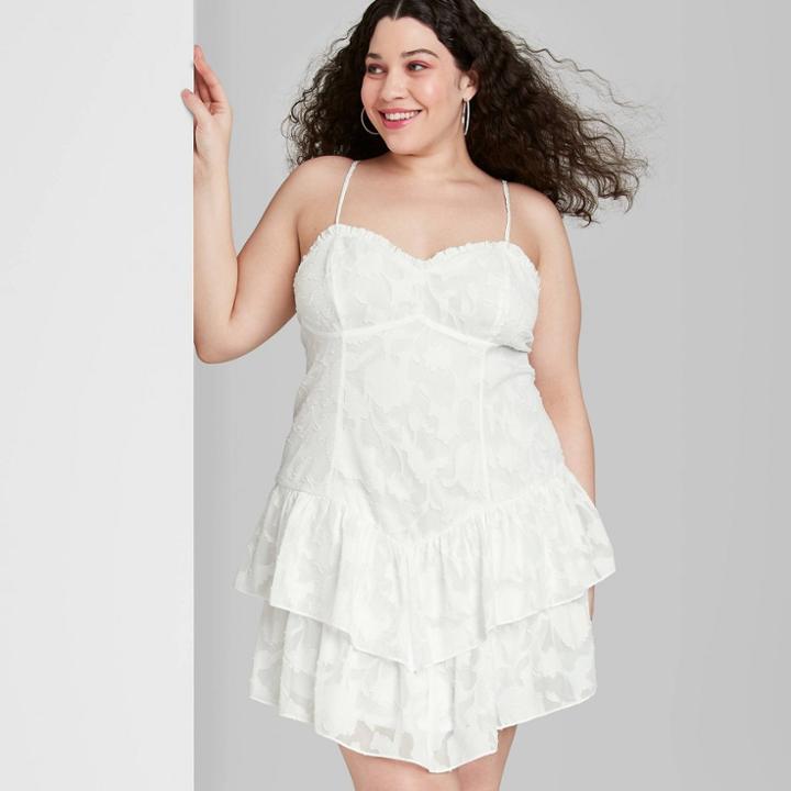 Women's Plus Size Sleeveless Tiered Fit & Flare Dress - Wild Fable White