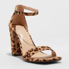 Women's Ema Leopard Print High Block Heeled Square Toe Pumps - A New Day Brown