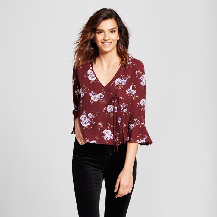 Eclair Women's Floral Bell Sleeve Blouse - Clair Burgundy