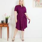 Women's Plus Size Short Sleeve Collared Linen Shirtdress - Ava & Viv Purple