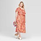 Women's Plus Size Floral Print One Shoulder Dress - Ava & Viv Coral X, Pink