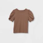 Women's Slim Fit Puff Short Sleeve Round Neck T-shirt - A New Day Brown