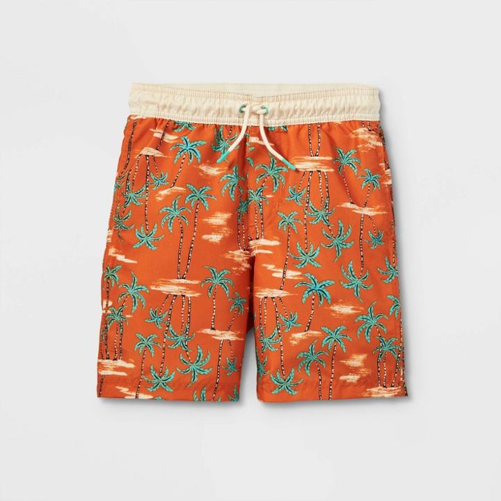 Boys' Palm Tree Print Swim Trunks - Cat & Jack Brown