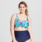 Costa Del Sol Women's Floral Print Plus Size Tropical Knot Front Bralette Bikini Top - Blue X