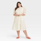 Women's Plus Size Elbow Sleeve Eyelet Dress - A New Day White
