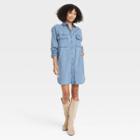 Women's Long Sleeve Button-down Shirtdress - Universal Thread Light Blue Denim