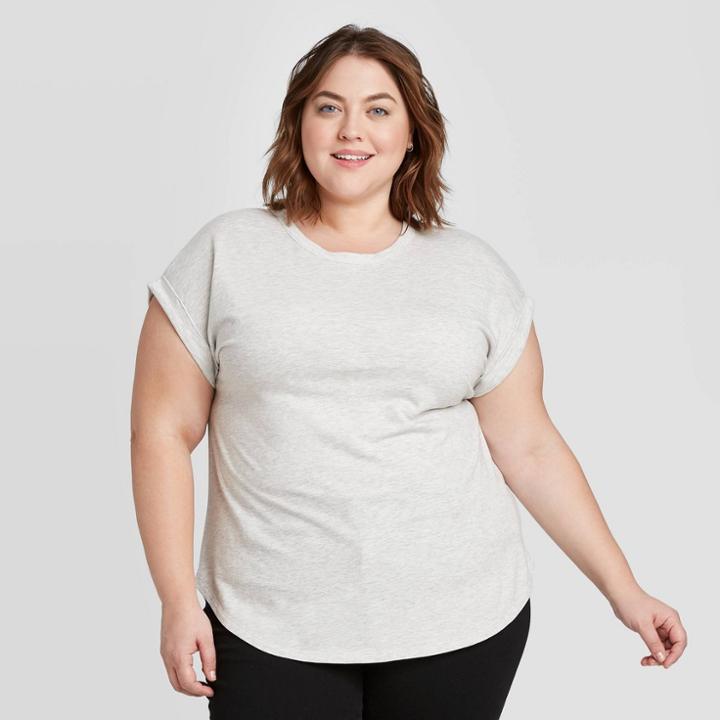 Women's Plus Size Short Sleeve Cuffed T-shirt - Ava & Viv Gray X, Women's