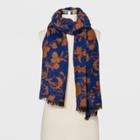 Women's Floral Blanket Scarf - A New Day Blue