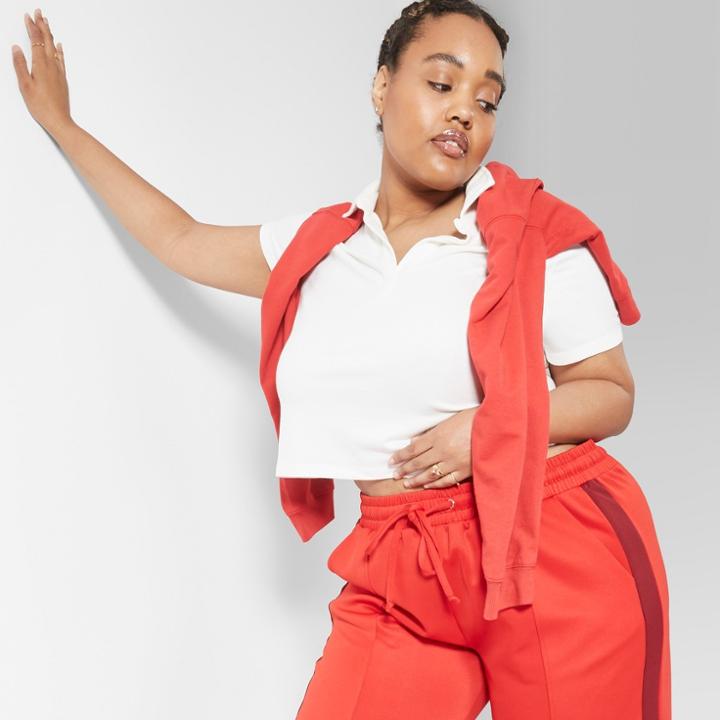 Target Women's Plus Size Short Sleeve Cropped Polo Shirt - Wild Fable White